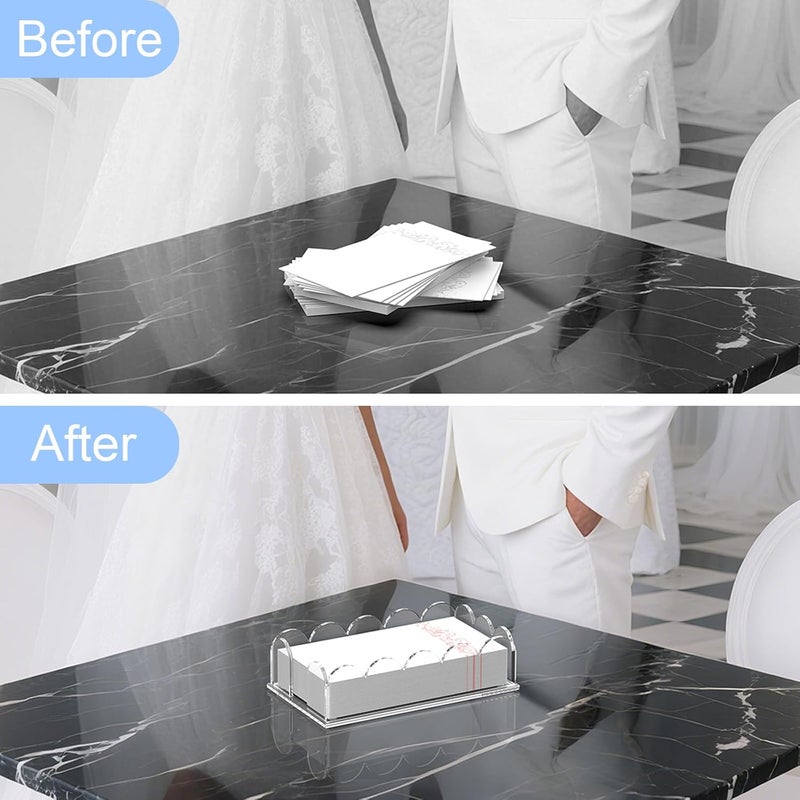 YAGELI Clear Acrylic Napkin Holder – Elegant Scalloped Tray for Bathroom, Kitchen, Dining Room – Flat Guest Towel & Disposable Paper Holder for Weddings, Hotels, and Home Decor（8.6x4.9x2.3in) - Image 2